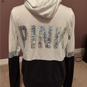 PINK Victoria's Secret Black and White Two-Toned Hooded Sweater